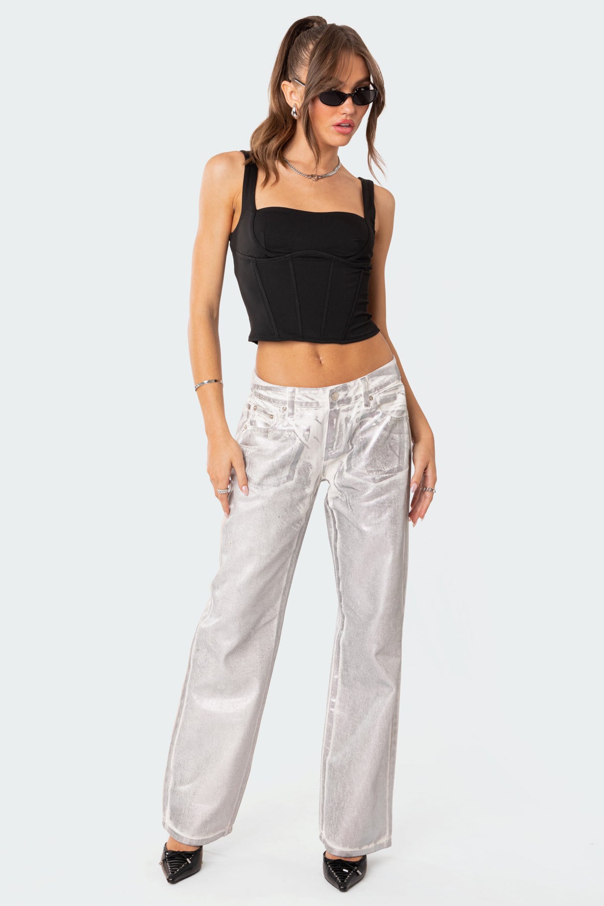 Jolene Metallic Low Rise Wide Leg Jeans - Image 3