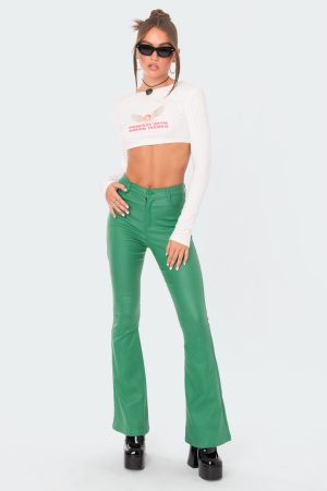 Luna Faux Leather Mid Rise Flared Jeans