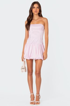 Bubble Skirt Satin Effect Mini Dress