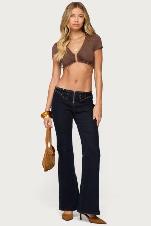 Carys Studded Low Rise Flared Jeans