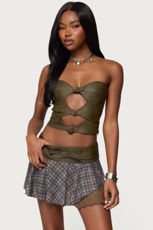 Varley Buckle Cutout Faux Leather Top