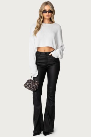 Luna Faux Leather Mid Rise Flared Jeans