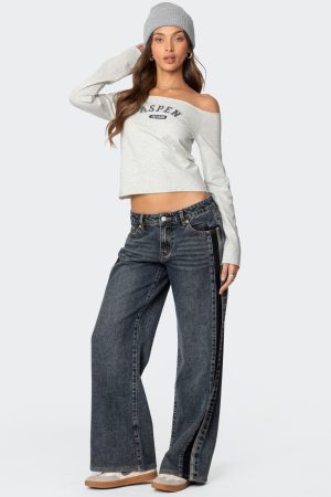 Contrast Panel Low Rise Baggy Jeans