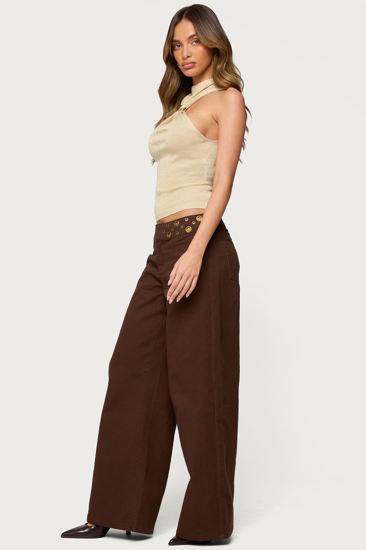 Mixed Grommet Low Rise Wide Leg Jeans - Image 5