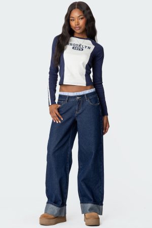 Striped Boxer Detail Low Rise Baggy Jeans