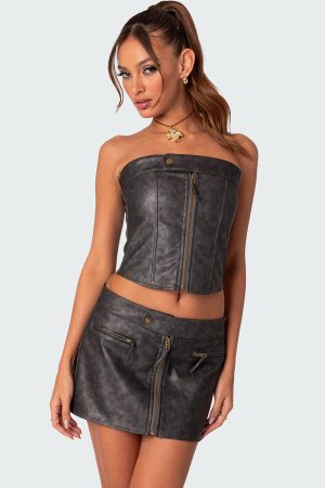 Ziva Faux Leather Lace Up Corset
