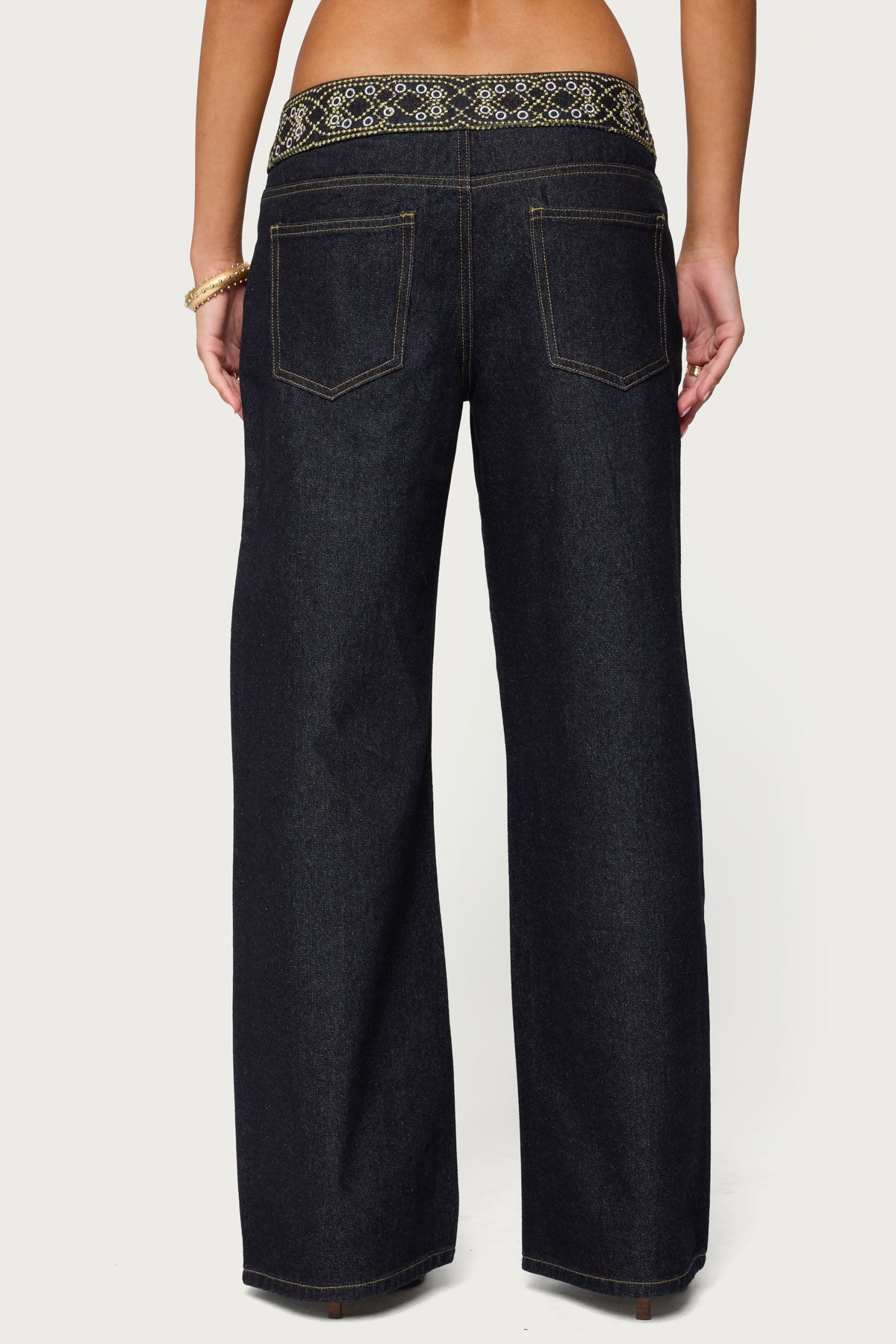 Carlie Embroidered Low Rise Wide Leg Jeans - Image 4
