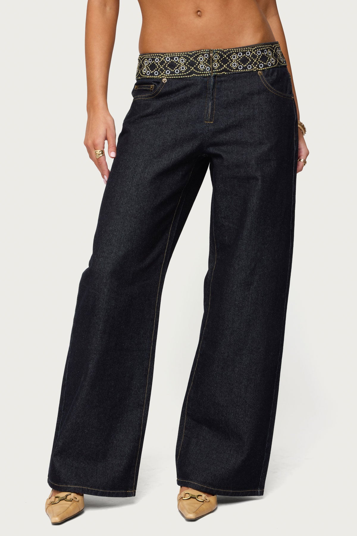Carlie Embroidered Low Rise Wide Leg Jeans - Image 2