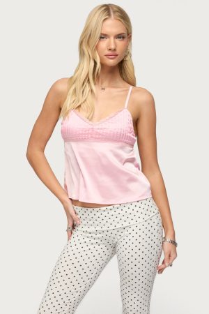 Blanca Satin Effect Lace Trim Tank Top