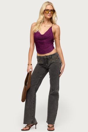 Grommet Mid Rise Straight Leg Jeans