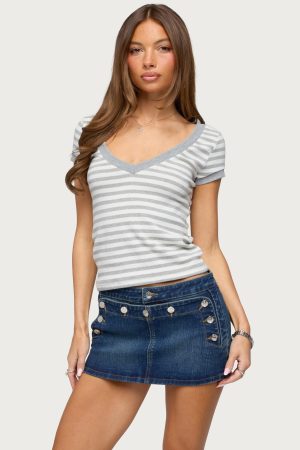 Antonela Striped V Neck T Shirt