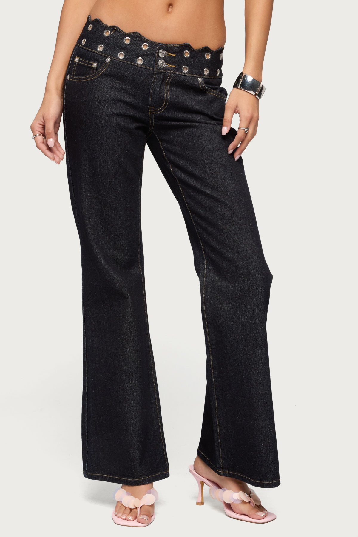 Scalloped Grommet Low Rise Bootcut Jeans - Image 2