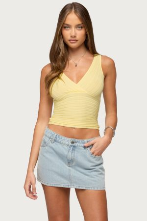 Beah Ribbed Knit V Neck Top