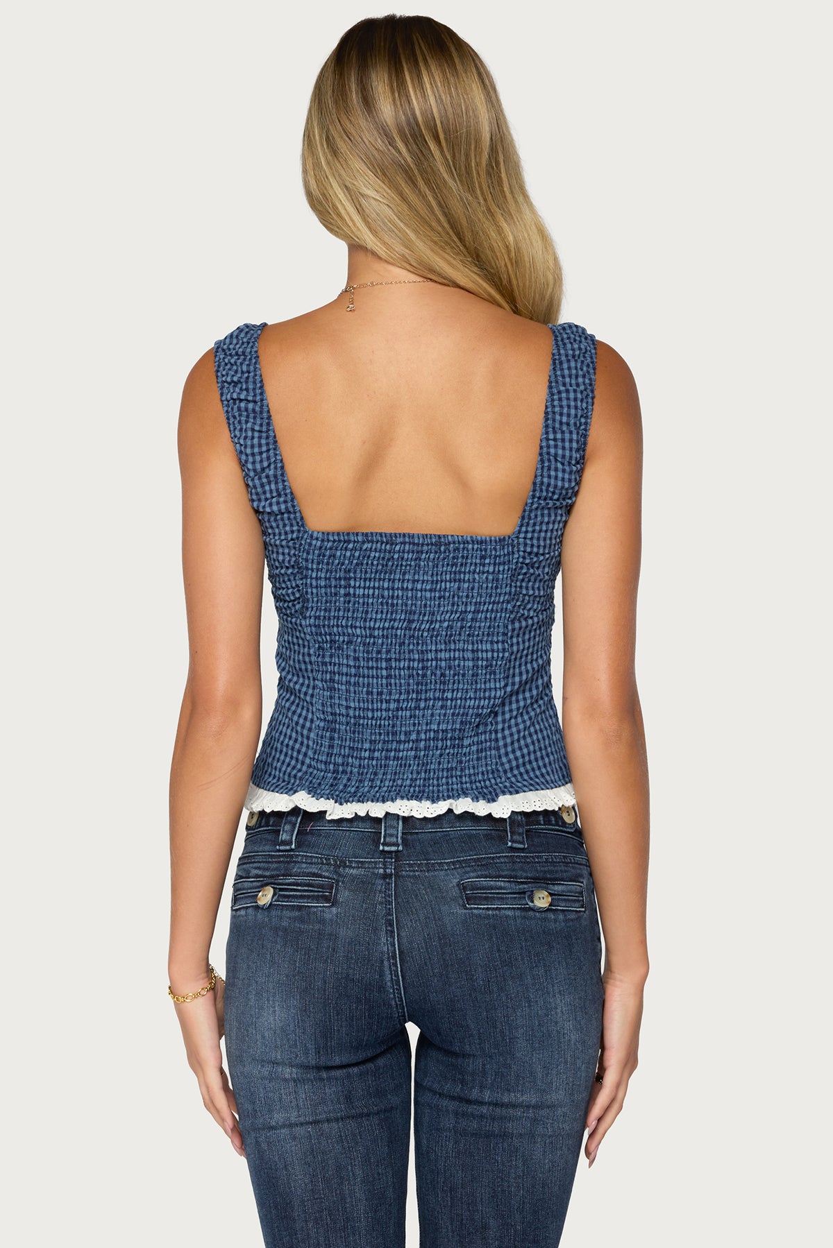 Zeffie Textured Gingham Tie Front Top - Image 5