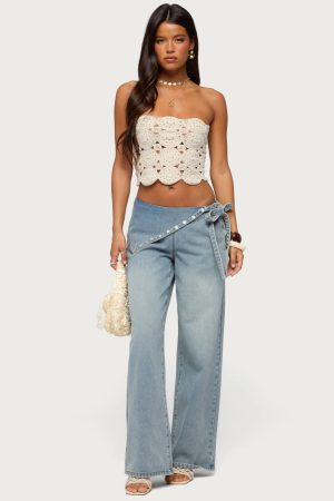 Button Foldover Low Rise Baggy Jeans