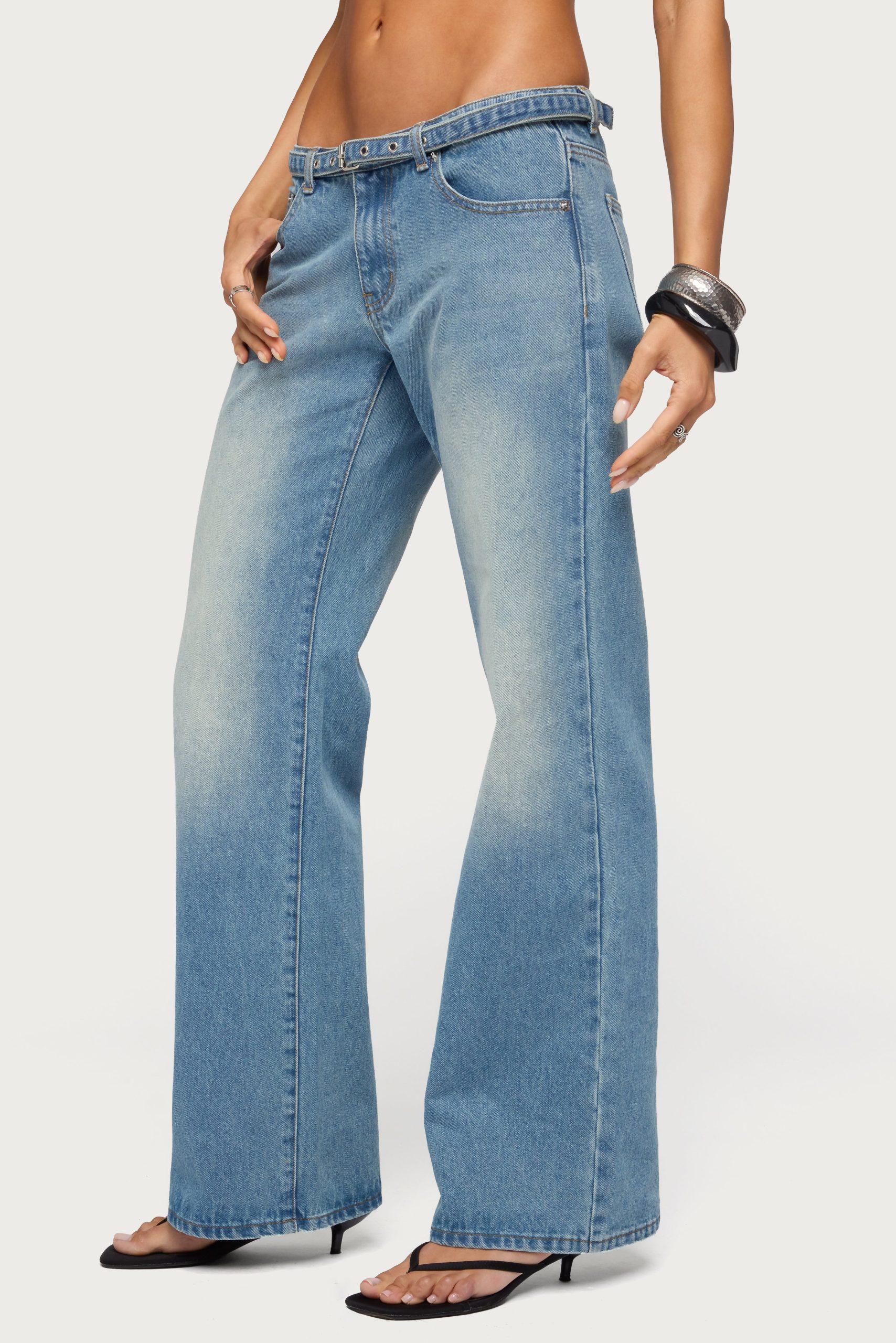 Belted Low Rise Straight Leg Jeans - Image 3