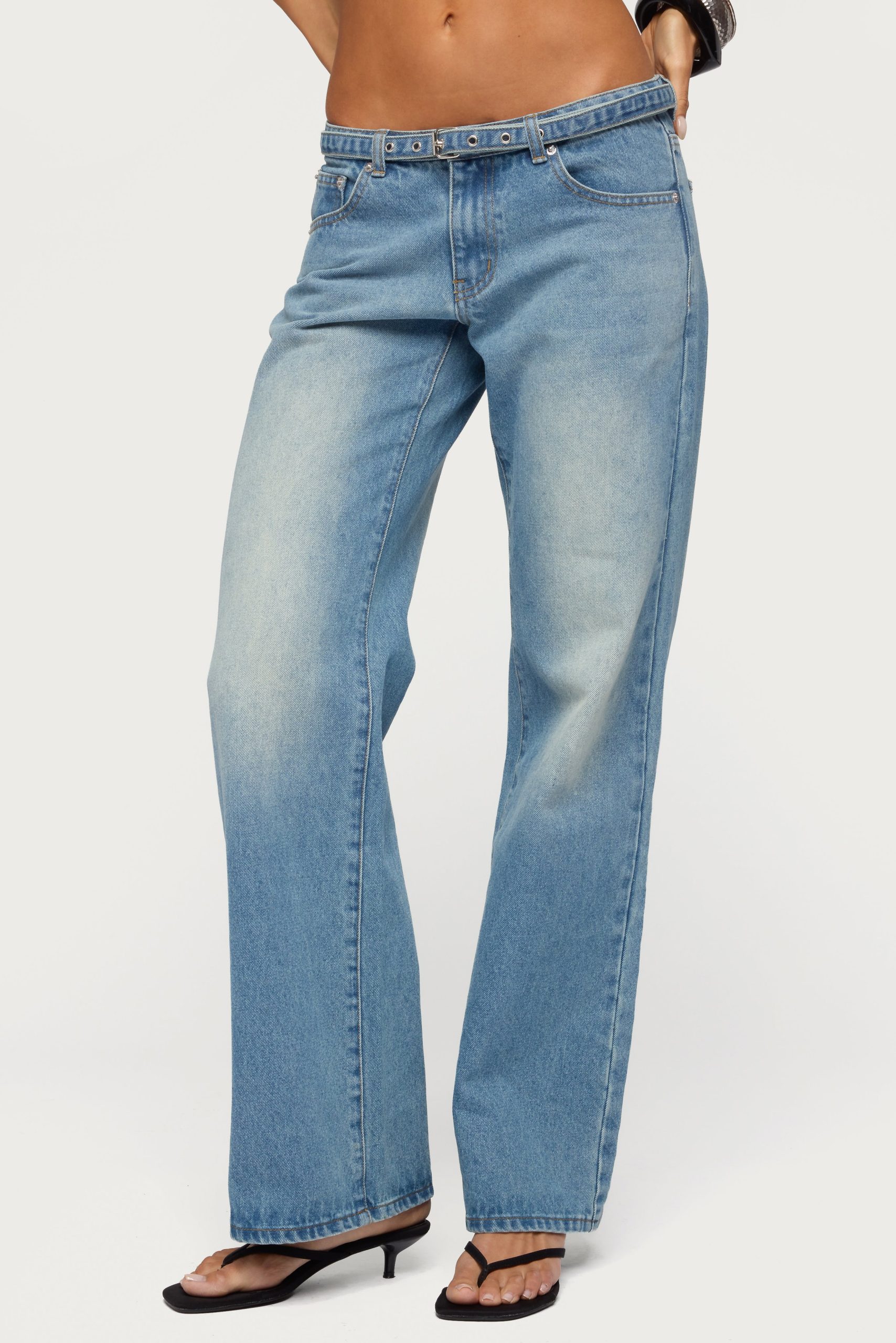 Belted Low Rise Straight Leg Jeans - Image 2