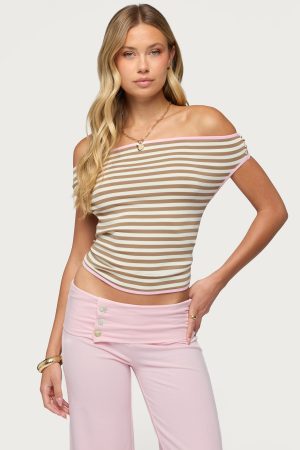 Zory Striped Backless Off Shoulder Top