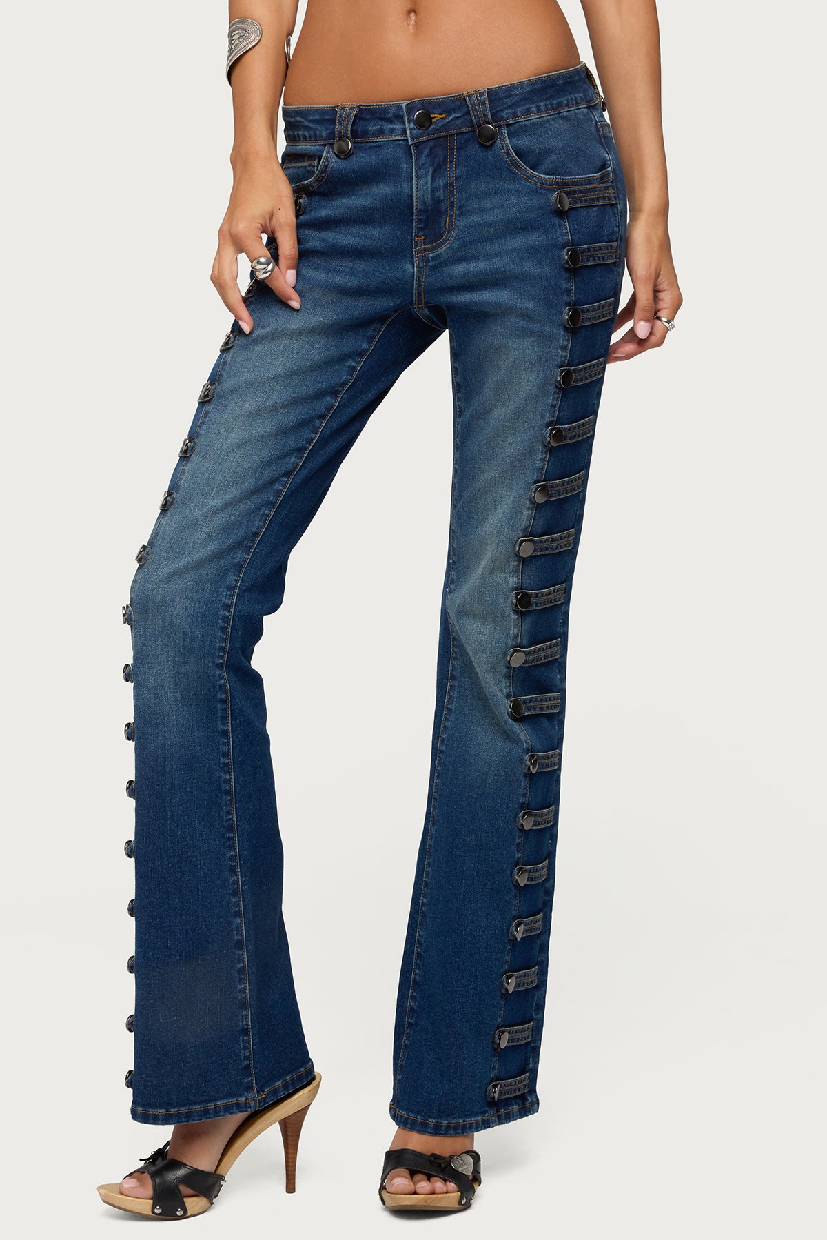 Button Loop Low Rise Bootcut Jeans - Image 2