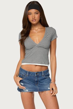 Yannah Striped Layered V Neck Top
