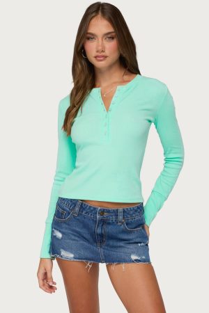 Yerin Long Sleeve Henley Ribbed Top